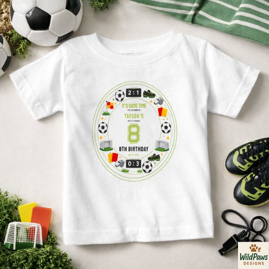 少年 現代スポーツ サッカー 子ども 8歳 誕生日パーティー ベビーTシャツ