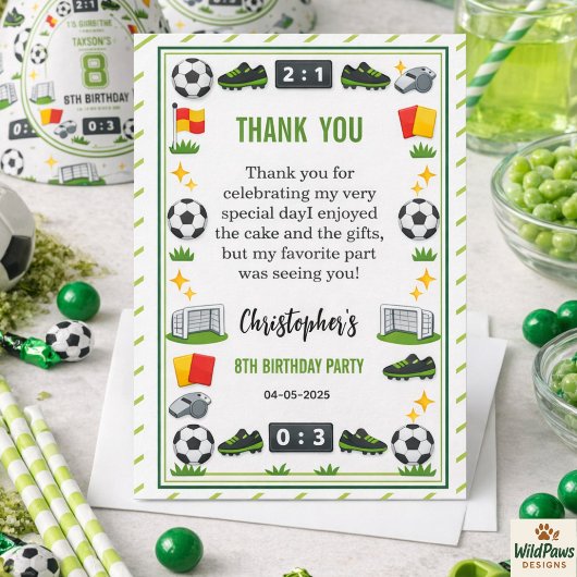 少年 現代スポーツ サッカー 8歳誕生日パーティー サンキューカード