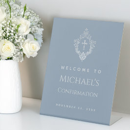 少年 確認 ダスティーブルー エレガントな紋章の十字架 台座サイン