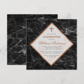 少年 確認 白 黒 大理石 銅 筆記体 招待状 (正面/裏面)