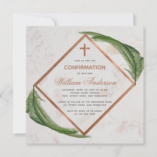 少年 確認 緑 銅色 イノデン クロス 大理石 招待状 (正面)