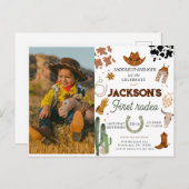 少年 私の初めてのロデオ写真カウボーイ1歳の誕生日 ポストカード (正面/裏面)