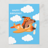 少年 誕生日 犬 パイロット 飛行機 かわいい 面白い ポストカード (正面)