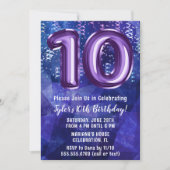 少年 青い 紫 10歳の誕生日 招待状 (正面)