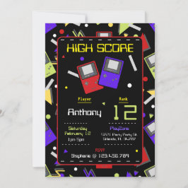 少年 黒 レトロ ゲーム 誕生日 招待状