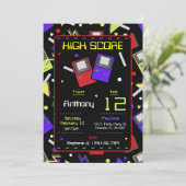 少年 黒 レトロ ゲーム 誕生日 招待状 (スタンド正面)