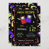 少年 黒 レトロ ゲーム 誕生日 招待状 (正面/裏面)