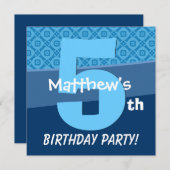少年V06Dの5歳の誕生日ブルーパターン 招待状 (正面/裏面)