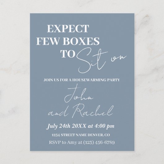 少数のボックスがおもしろい引っ越し祝いパーティーパーティーに置かれることを期待する ポストカード (正面)