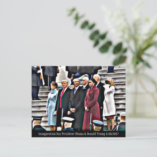 就任式のオバマ大統領とドナルド・トランプ ポストカード (スタンド正面)