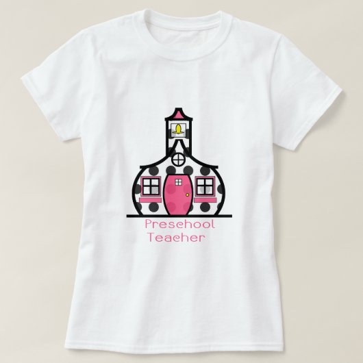 就学前の先生の水玉模様の校舎 Tシャツ (デザイン正面)