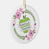 就学前の先生の花のリースの緑Apple セラミックオーナメント (右)