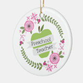 就学前の先生の花のリースの緑Apple セラミックオーナメント (左)