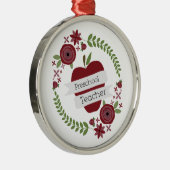 就学前の先生の花のリースの赤Apple メタルオーナメント (右)