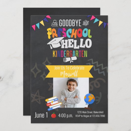 就学前の卒業前のKパーティー写真卒業 招待状 (正面/裏面)