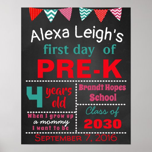 就学前の最初の日のスクールカルボード看板 ポスター (正面)
