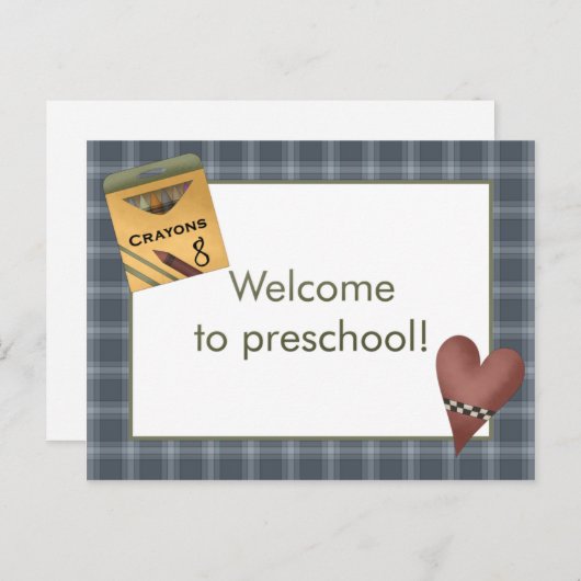 就学前の郵便はがきへのクレヨンそしてハートの歓迎 ポストカード (正面/裏面)