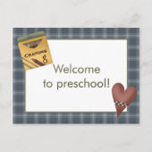 就学前の郵便はがきへのクレヨンそしてハートの歓迎 ポストカード (正面)