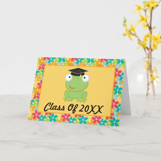 就学前または幼稚園カエル卒業カード カード (黄色い花)