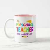 就学前先生パーソナライズされたカラフル ツートーンマグカップ (左)