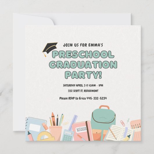 就学前卒業パーティー招待状テンプレート 招待状 (正面)