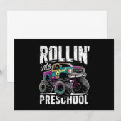 就学前教育のモンスタートラックで学校に戻ろう 招待状 (正面/裏面)