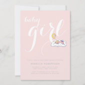 就寝乳児ガールシャワー赤面ピンクタイポグラフィ 招待状 (正面)
