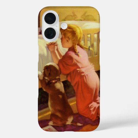 就寝前の祈り、子犬と少女、ヴィンテージ宗教 Case-Mate iPhoneケース (裏面)
