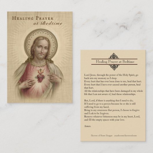 就寝時間の神聖なハートの神聖なカードの治療の祈りの言葉 名刺 (正面/裏面)