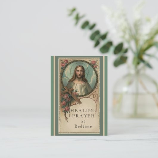 就寝時間の神聖なハートの神聖なカードの治療の祈りの言葉 名刺 (スタンド正面)