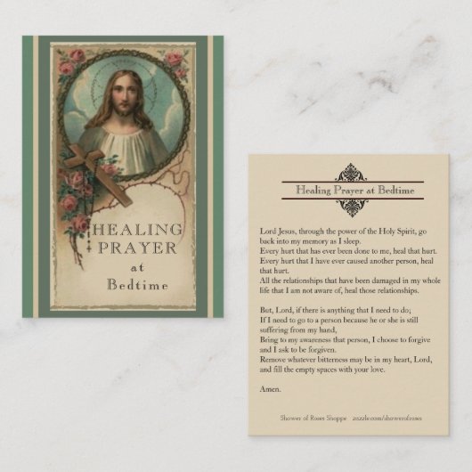 就寝時間の神聖なハートの神聖なカードの治療の祈りの言葉 名刺 (正面/裏面)