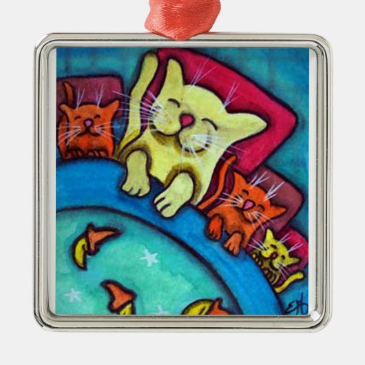 就寝時間猫の友情のオーナメント メタルオーナメント (正面)