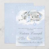 就寝時間 赤ちゃん男の子 ゾウ 赤ちゃんシャワー 招待状 (正面/裏面)