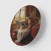就寝時間， 1890 (パネル上の油) ラウンド壁時計 (傾斜)