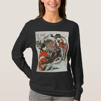 尺八を演奏する日本女性 Tシャツ