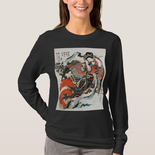 尺八を演奏する日本女性 Tシャツ (正面)