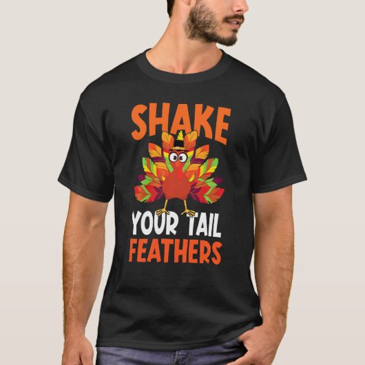 尻尾を振る七面鳥の羽のユーモア感謝祭おもしろい Tシャツ (正面)