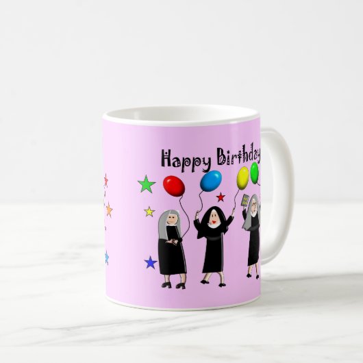 尼僧のハッピーバースデーのカード及びギフト コーヒーマグカップ (正面右)