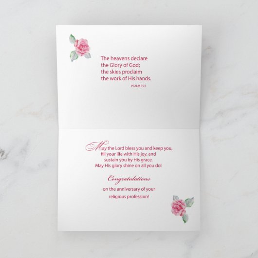 尼僧の宗教生命のカトリック教の姉妹記念日 カード (内部)