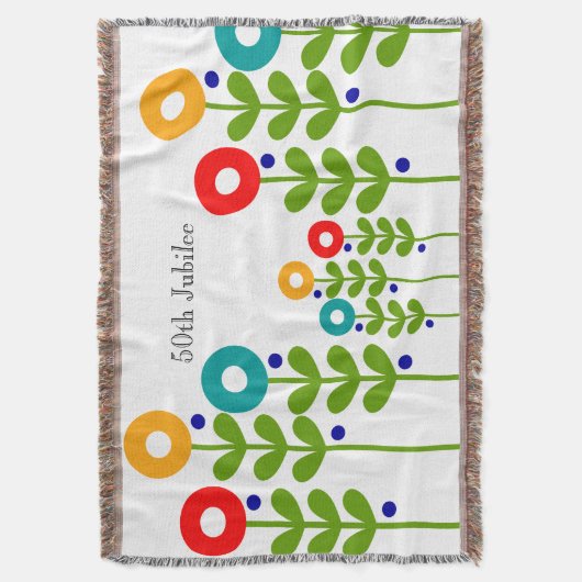 尼僧第50の金記念祭によって編まれる総括的な花柄 スローブランケット (正面縦)