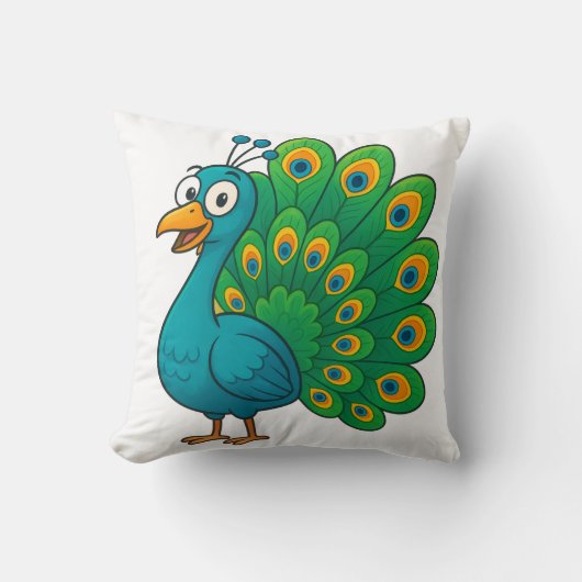 尾おもしろい付きマンガカラフルー孔雀 クッション (正面)