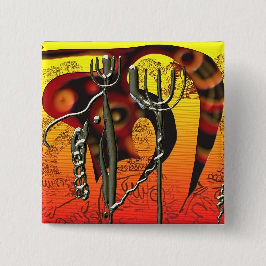 尾および三叉の矛 缶バッジ (正面)