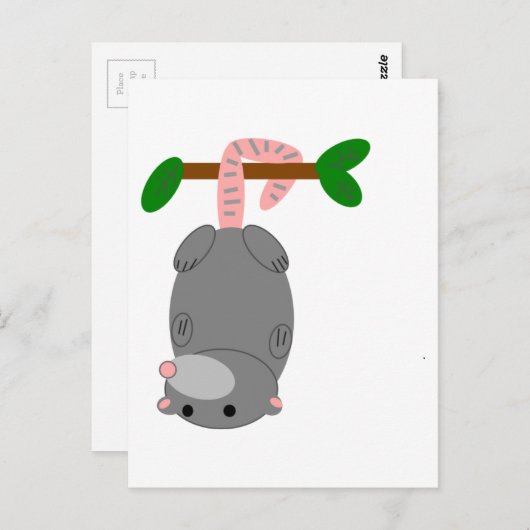 尾で逆さまにぶら下がったした漫画のオポッサム ポストカード (正面/裏面)