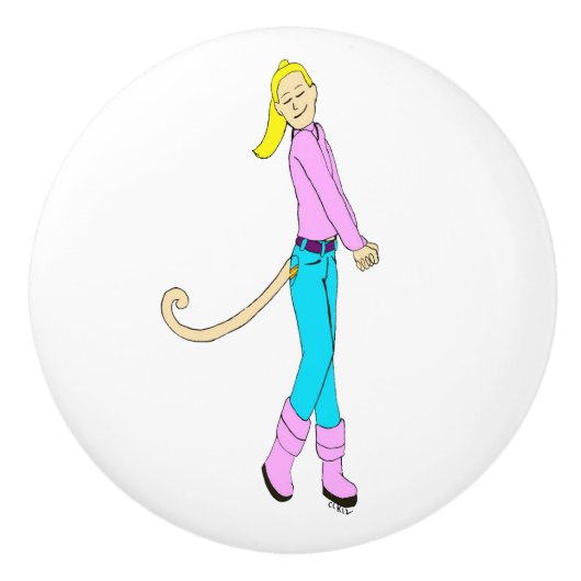 尾の付いた女の子 セラミックノブ (正面)