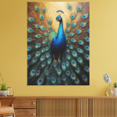 尾の羽を広げた孔雀 キャンバスプリント (インサイチュ (リビング))