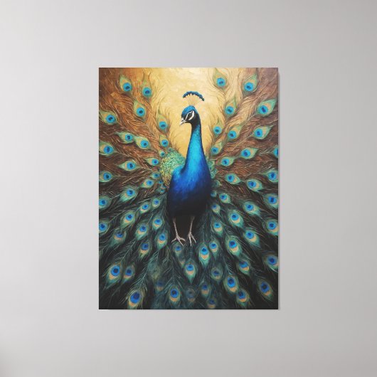 尾の羽を広げた孔雀 キャンバスプリント (正面)