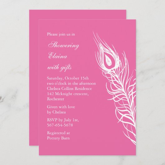 「尾の羽を振る」ブライダルシャワー(ピンク) 招待状 (正面/裏面)