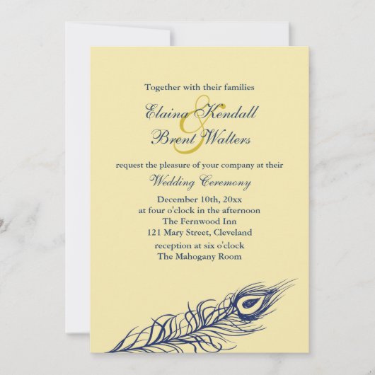 尾の羽を黄色に振る結婚式招待状 招待状 (正面)