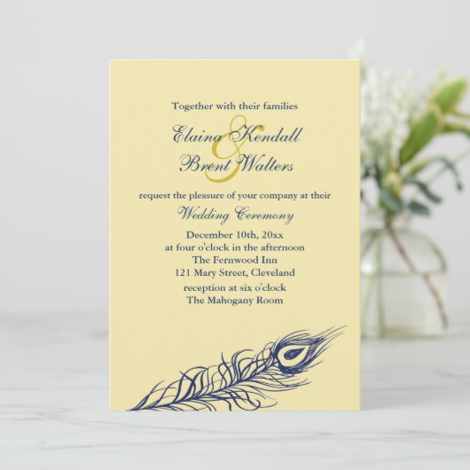 尾の羽を黄色に振る結婚式招待状 招待状 (スタンド正面)