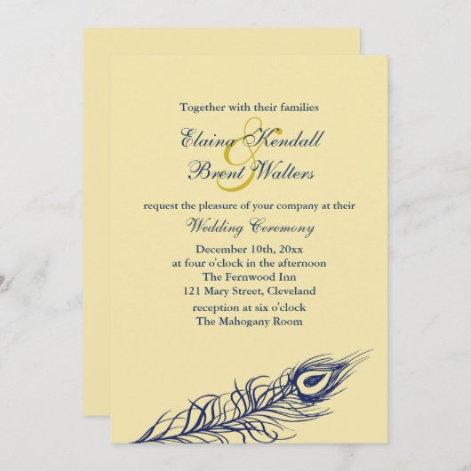 尾の羽を黄色に振る結婚式招待状 招待状 (正面/裏面)